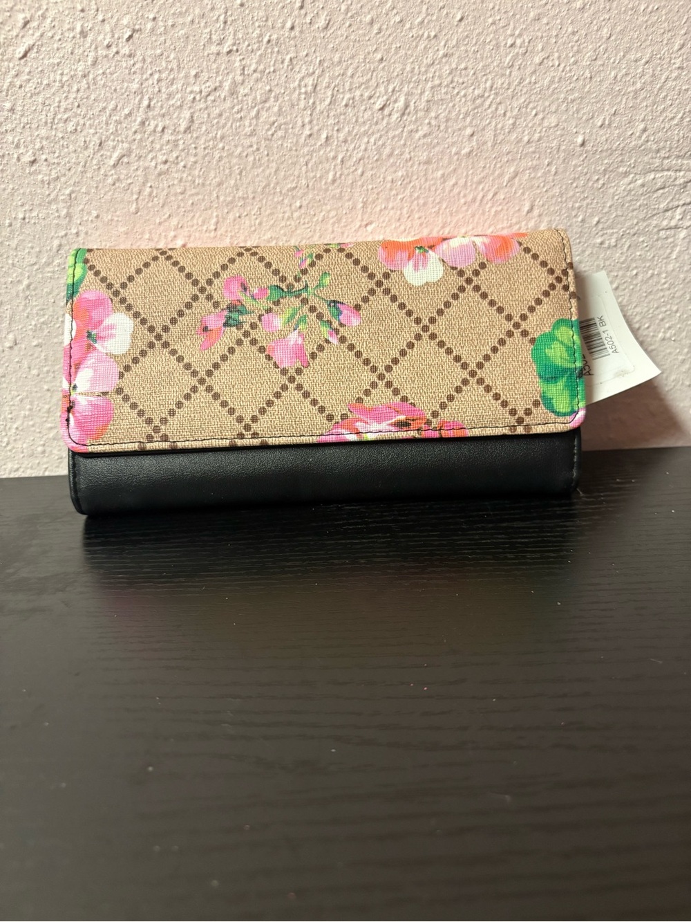 AR New York Floral Check Print Wallet Clutch Black NWT